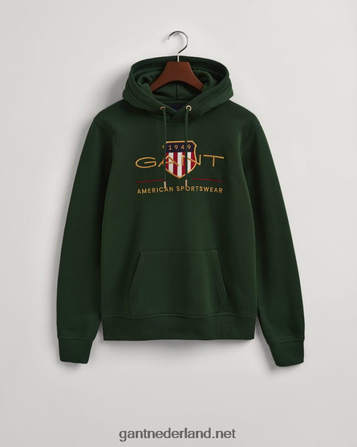 GANT Heren storm groen archief schild hoodie R48460234