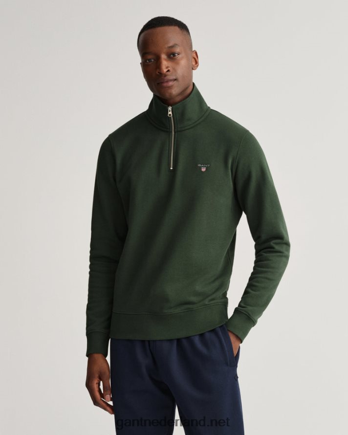 GANT Heren storm groen origineel sweatshirt met halve ritssluiting R48460251