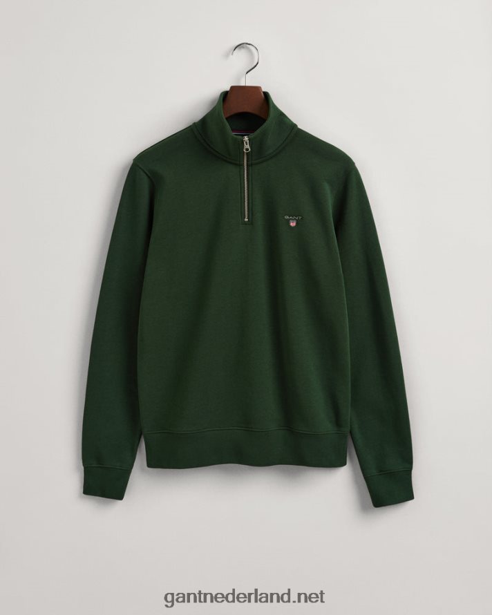 GANT Heren storm groen origineel sweatshirt met halve ritssluiting R48460251