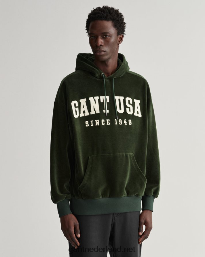 GANT Heren storm groen velours hoodie R48460229