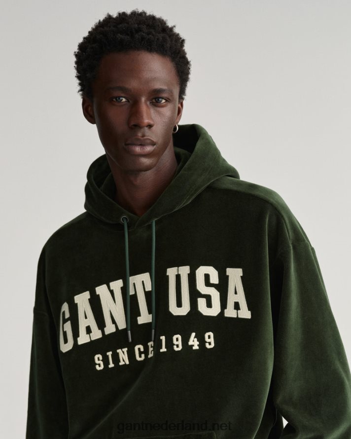 GANT Heren storm groen velours hoodie R48460229