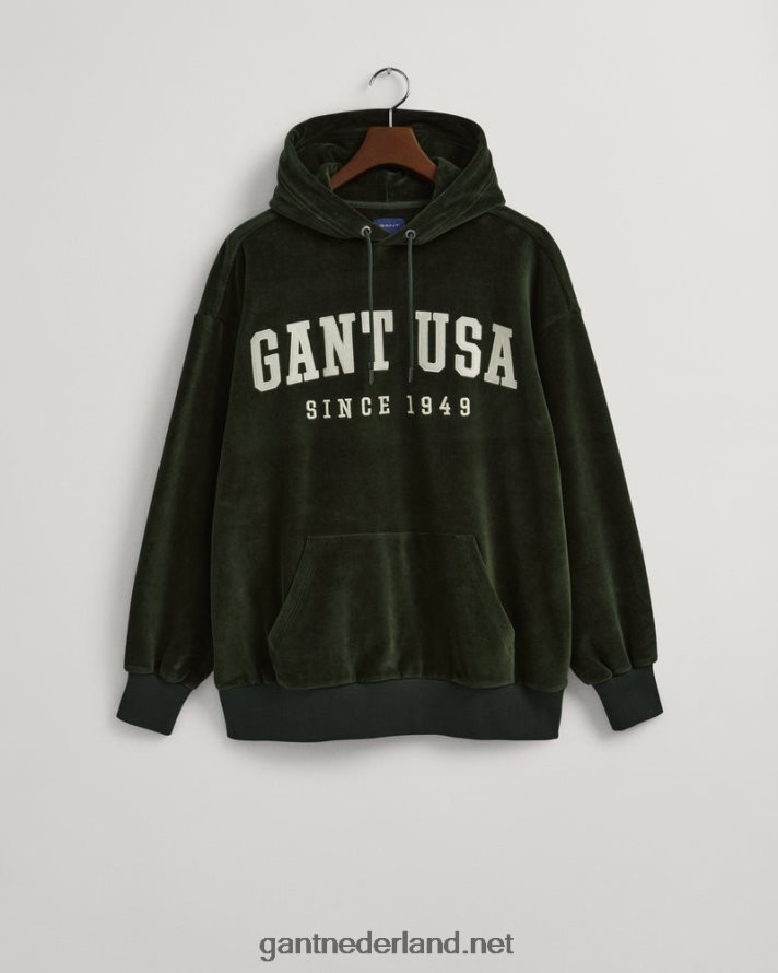 GANT Heren storm groen velours hoodie R48460229
