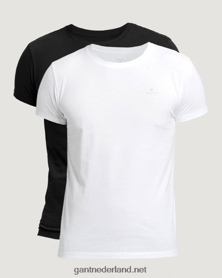 GANT Heren zwart wit 2-pack T-shirts met ronde hals R48460548