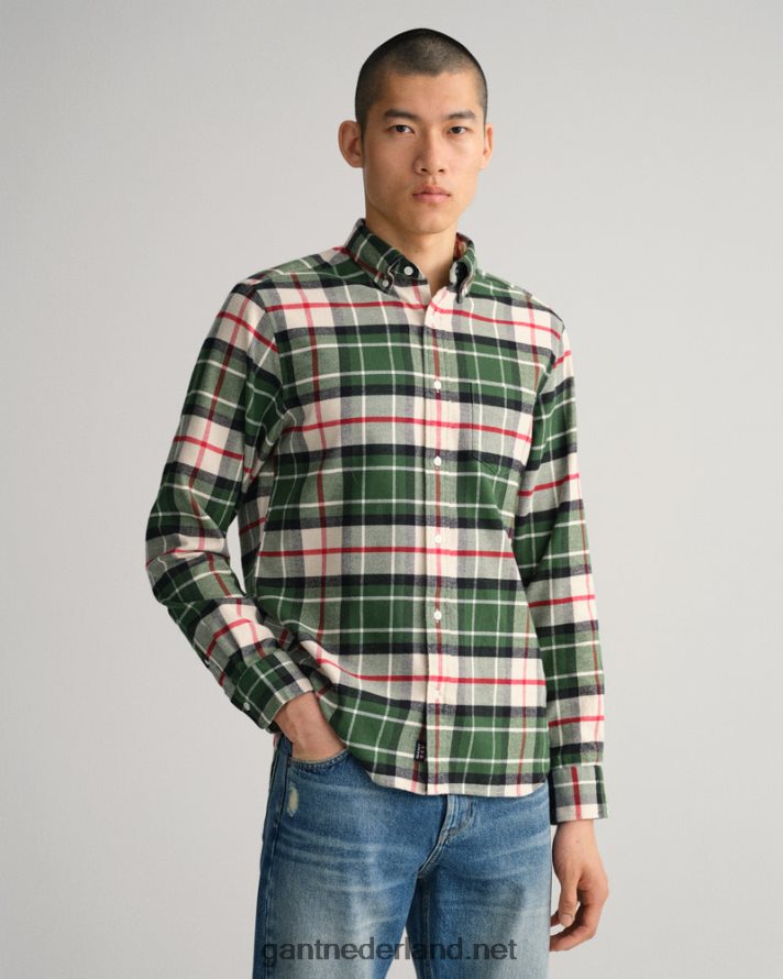 GANT Heren Bos Groen Flanel tartan overhemd met normale pasvorm R484601