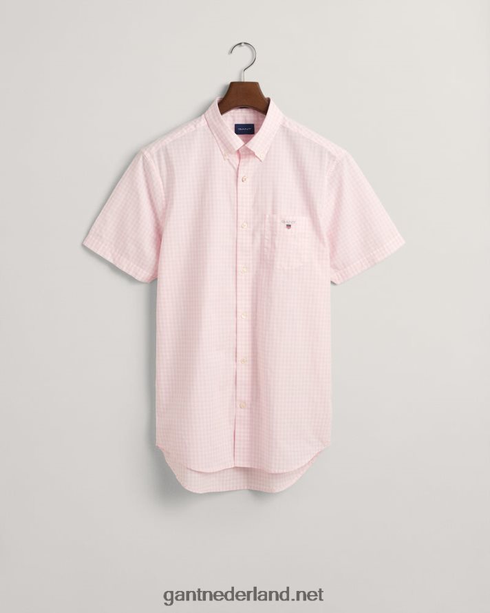 GANT Heren Californië roze Regular-fit overhemd met korte mouwen van popeline met gingham-ruit R4846091