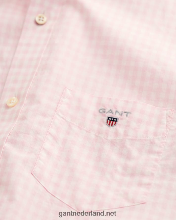 GANT Heren Californië roze Regular-fit overhemd met korte mouwen van popeline met gingham-ruit R4846091