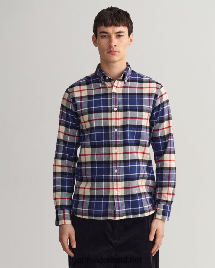 GANT Heren Diepblauw Flanel tartan overhemd met normale pasvorm R484605