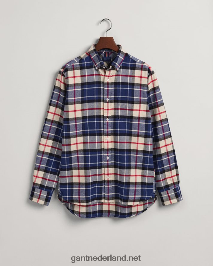 GANT Heren Diepblauw Flanel tartan overhemd met normale pasvorm R484605
