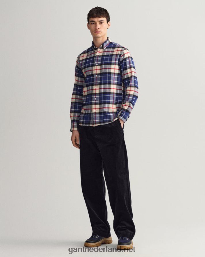 GANT Heren Diepblauw Flanel tartan overhemd met normale pasvorm R484605