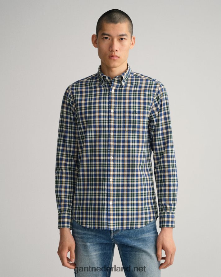 GANT Heren Perzisch blauw Regular fit overhemd van popeline met Schotse ruit R4846012