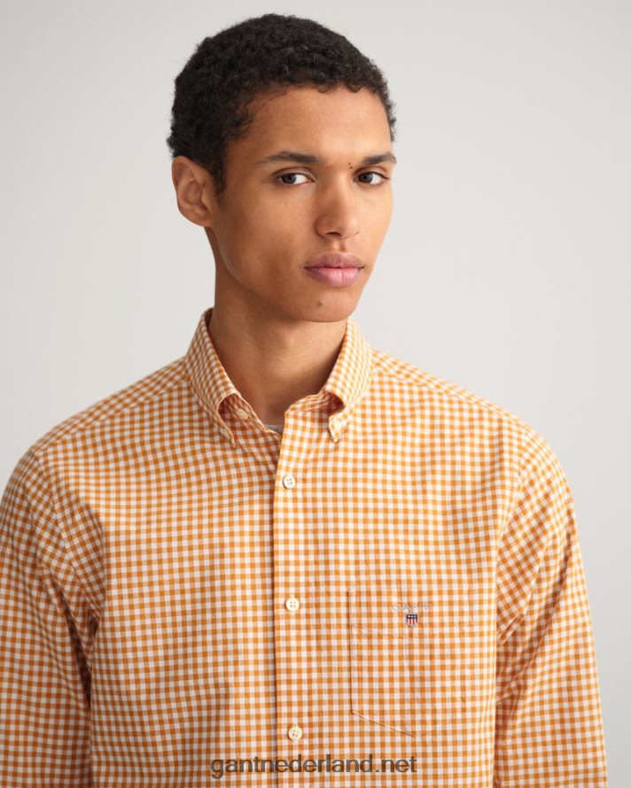 GANT Heren dk mosterd sinaasappel overhemd van popeline met normale pasvorm R4846056