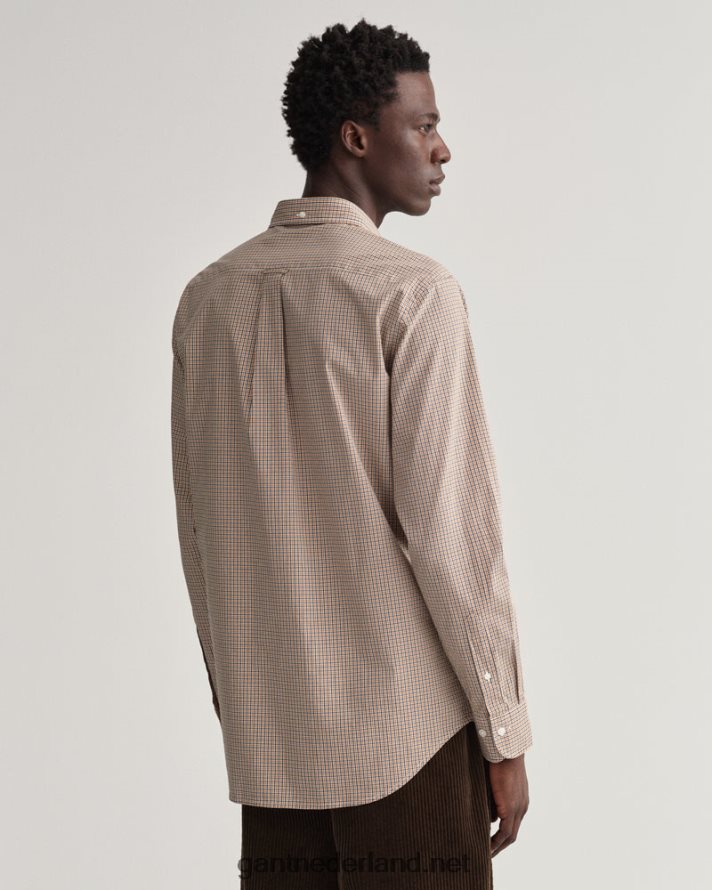 GANT Heren dk mosterd sinaasappel regular fit popeline overhemd met microruitjes R4846043