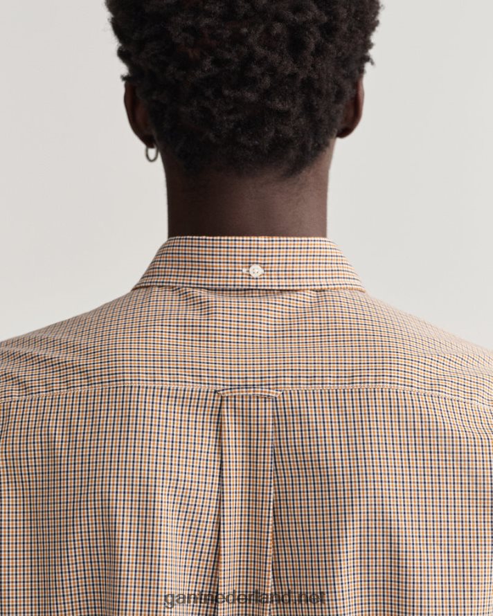 GANT Heren dk mosterd sinaasappel regular fit popeline overhemd met microruitjes R4846043