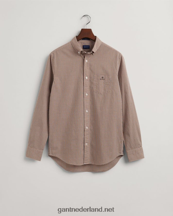 GANT Heren dk mosterd sinaasappel regular fit popeline overhemd met microruitjes R4846043