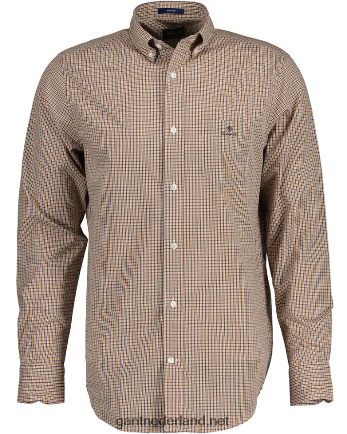 GANT Heren dk mosterd sinaasappel regular fit popeline overhemd met microruitjes R4846043