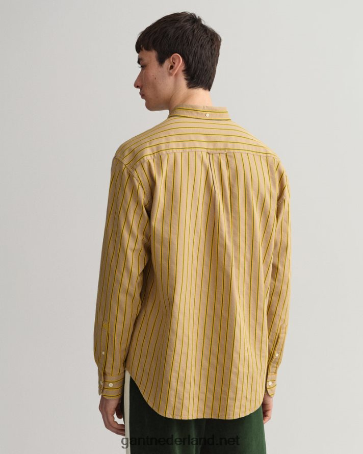 GANT Heren donker kaki relaxed fit overhemd met dobby strepen R4846058