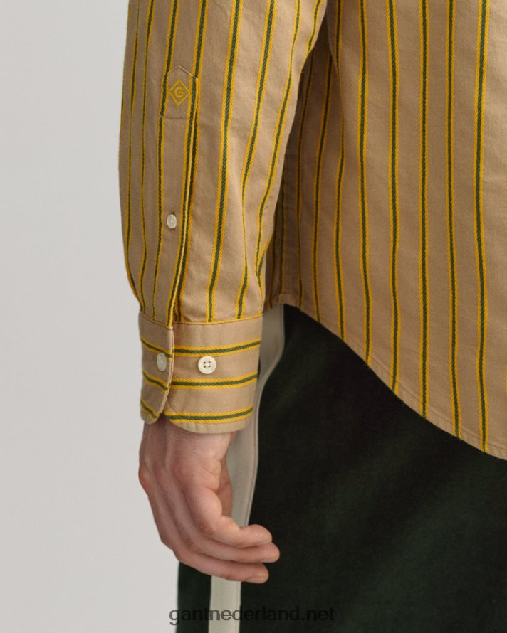 GANT Heren donker kaki relaxed fit overhemd met dobby strepen R4846058