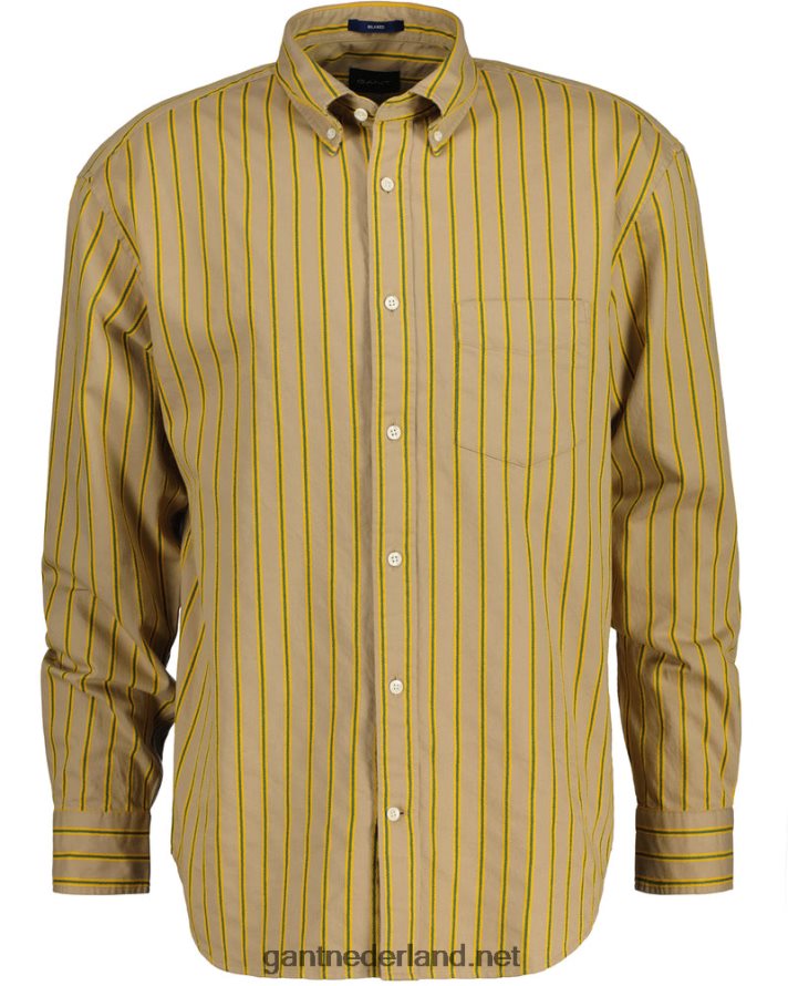 GANT Heren donker kaki relaxed fit overhemd met dobby strepen R4846058