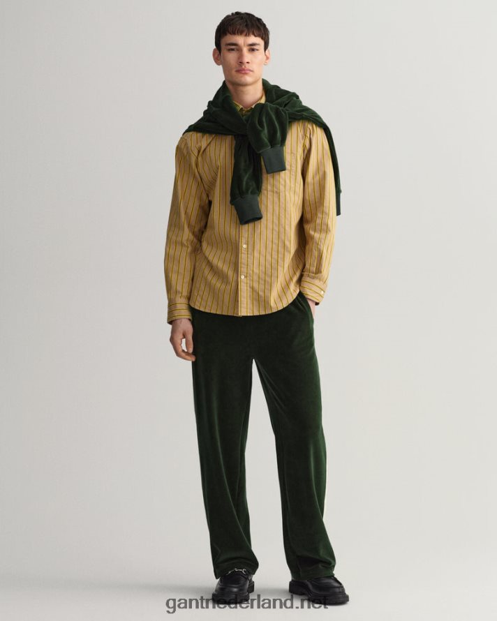 GANT Heren donker kaki relaxed fit overhemd met dobby strepen R4846058