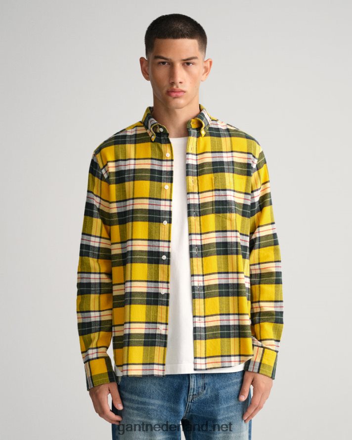 GANT Heren glad geel regular fit flanellen geruit hemd R4846089