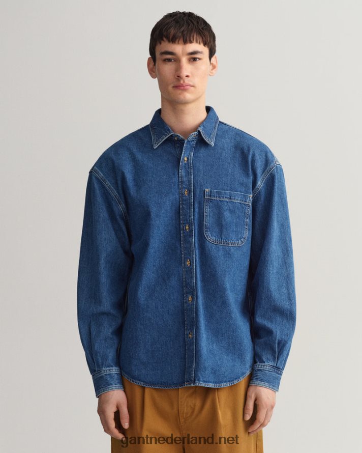 GANT Heren middenblauw ingedragen oversized denim twill overhemd R4846019