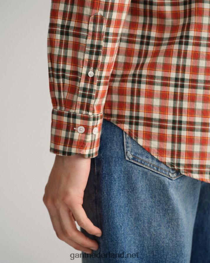 GANT Heren rode specerij Regular fit overhemd van popeline met Schotse ruit R484607