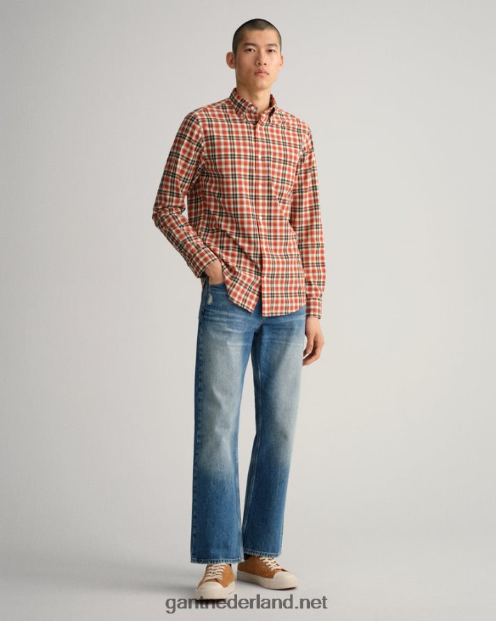 GANT Heren rode specerij Regular fit overhemd van popeline met Schotse ruit R484607
