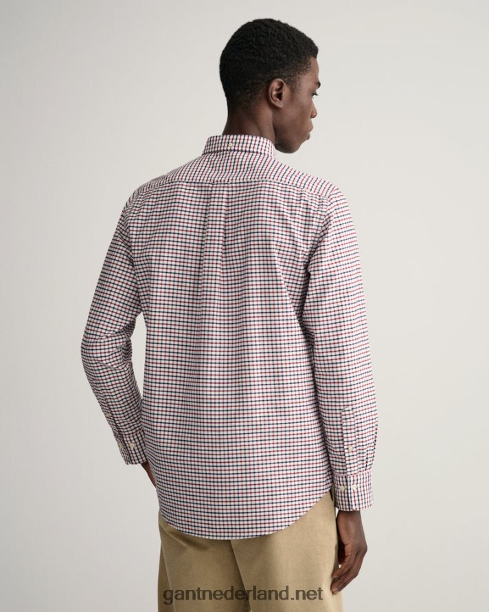 GANT Heren rood geplooid Oxford-overhemd met normale pasvorm R4846049