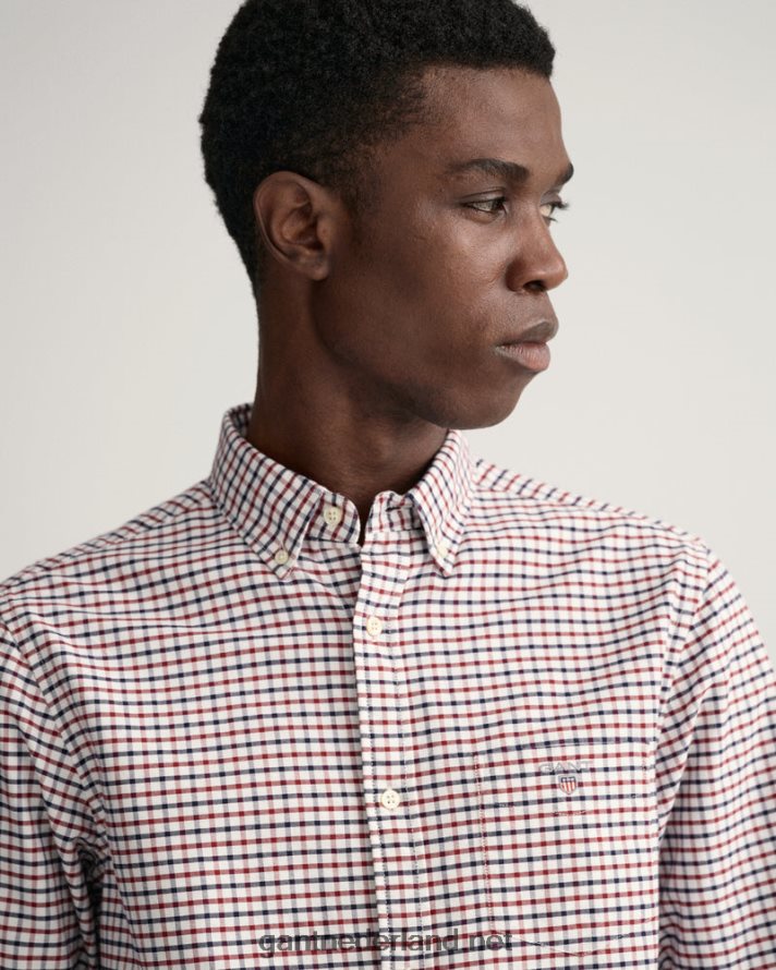 GANT Heren rood geplooid Oxford-overhemd met normale pasvorm R4846049