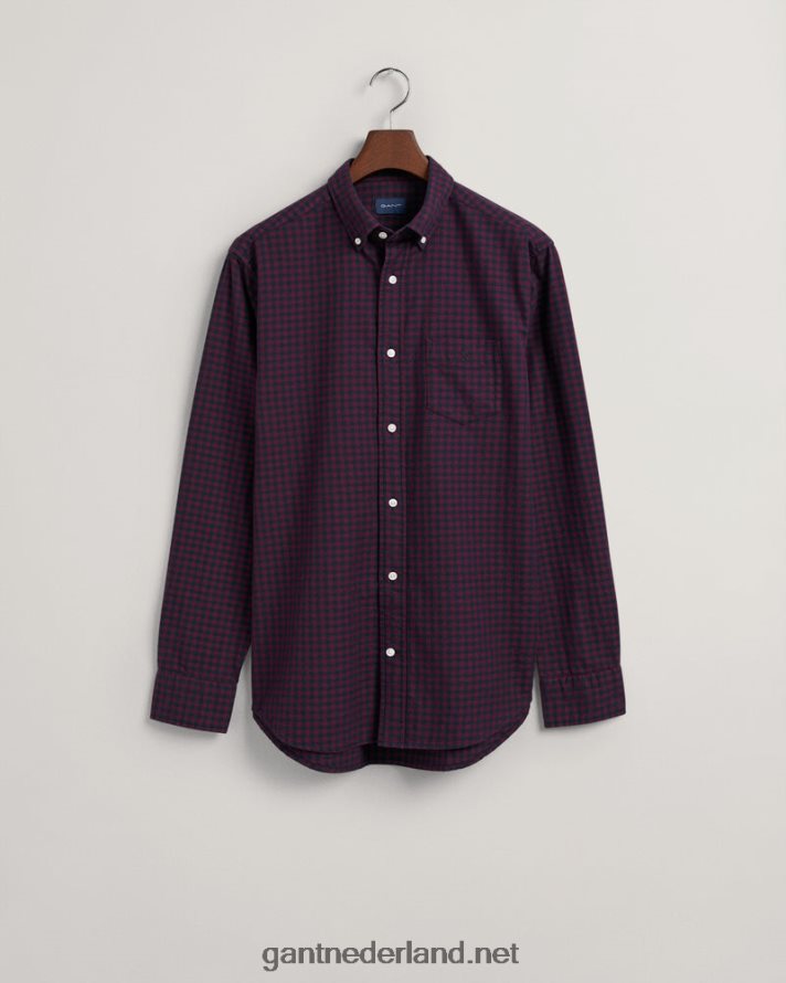 GANT Heren rood geplooid jaspe geruit overhemd met normale pasvorm R484603