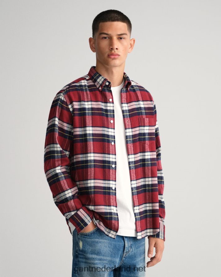 GANT Heren rood geplooid regular fit flanellen geruit hemd R4846090