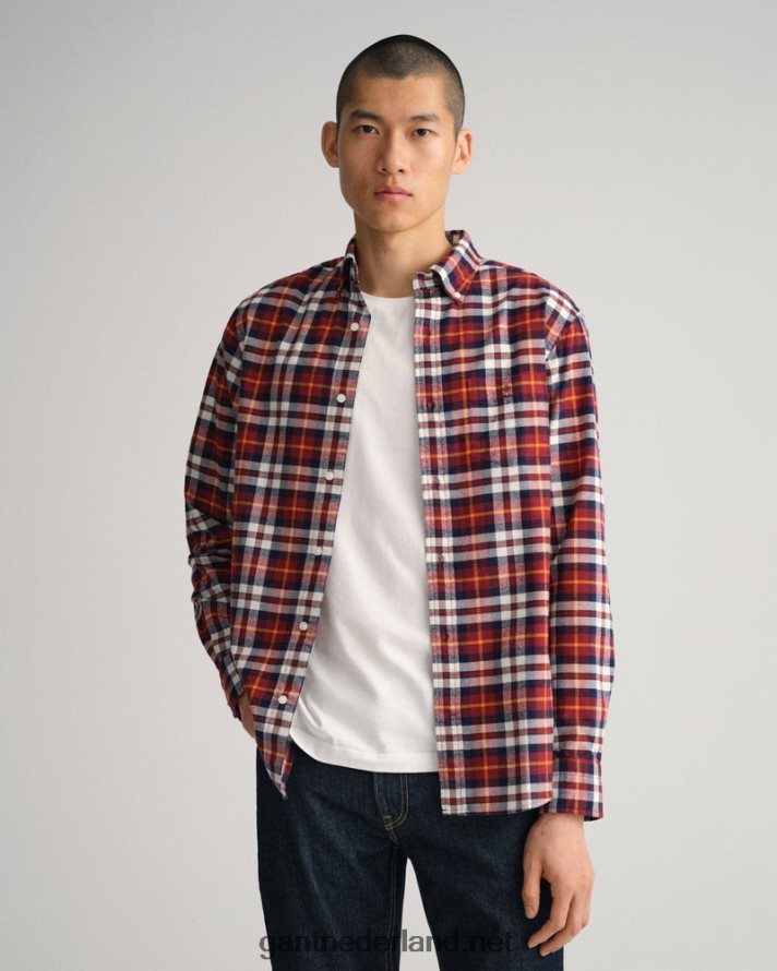 GANT Heren rood geplooid regular fit geborsteld oxford tartan overhemd R4846075