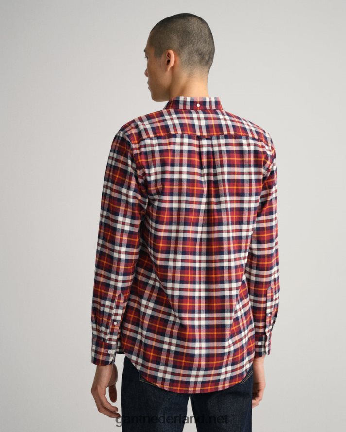 GANT Heren rood geplooid regular fit geborsteld oxford tartan overhemd R4846075