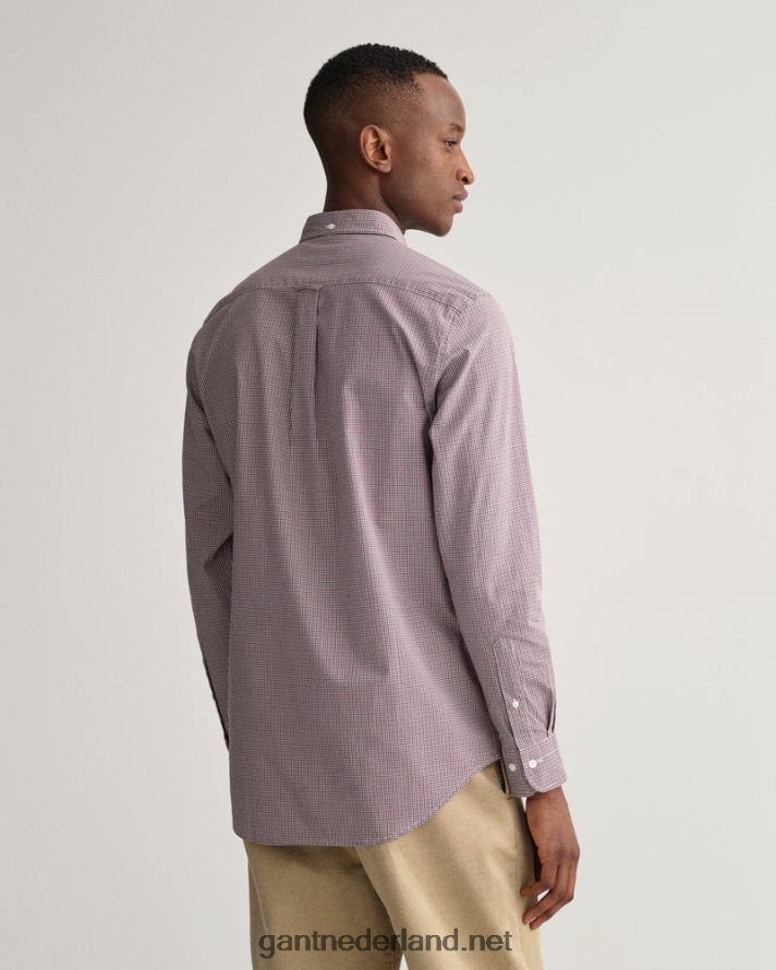 GANT Heren rood geplooid regular fit popeline overhemd met microruitjes R4846059