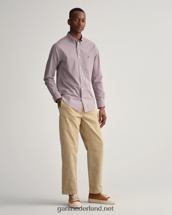 GANT Heren rood geplooid regular fit popeline overhemd met microruitjes R4846059