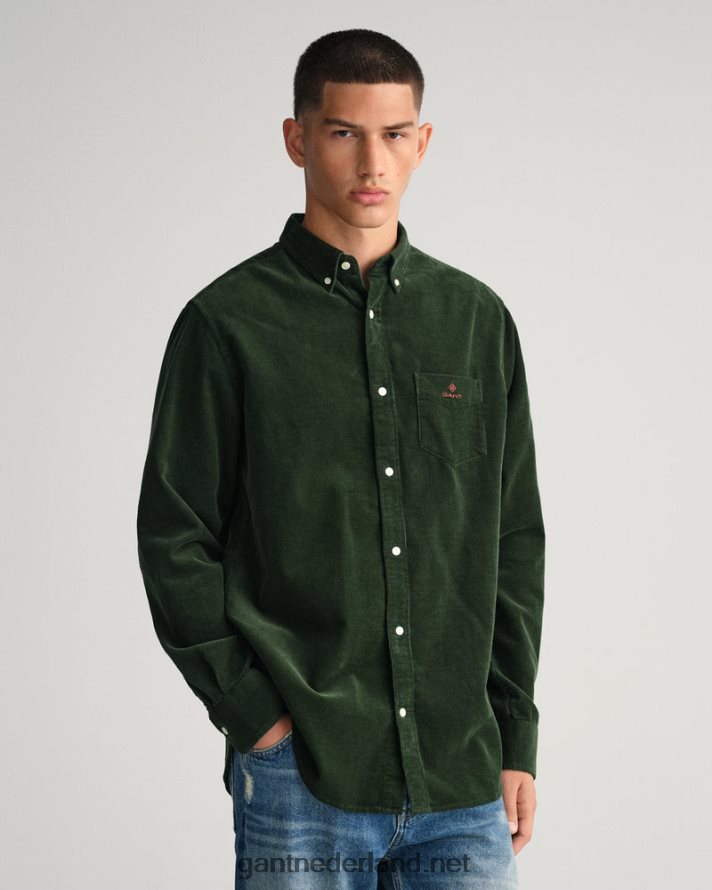 GANT Heren storm groen corduroy overhemd met normale pasvorm R484608