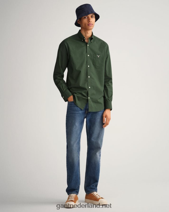 GANT Heren storm groen overhemd van popeline met normale pasvorm R4846045