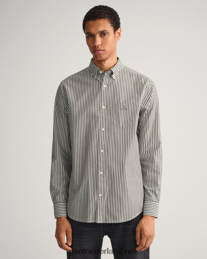 GANT Heren storm groen overhemd van popeline met normale pasvorm en strepen R4846060