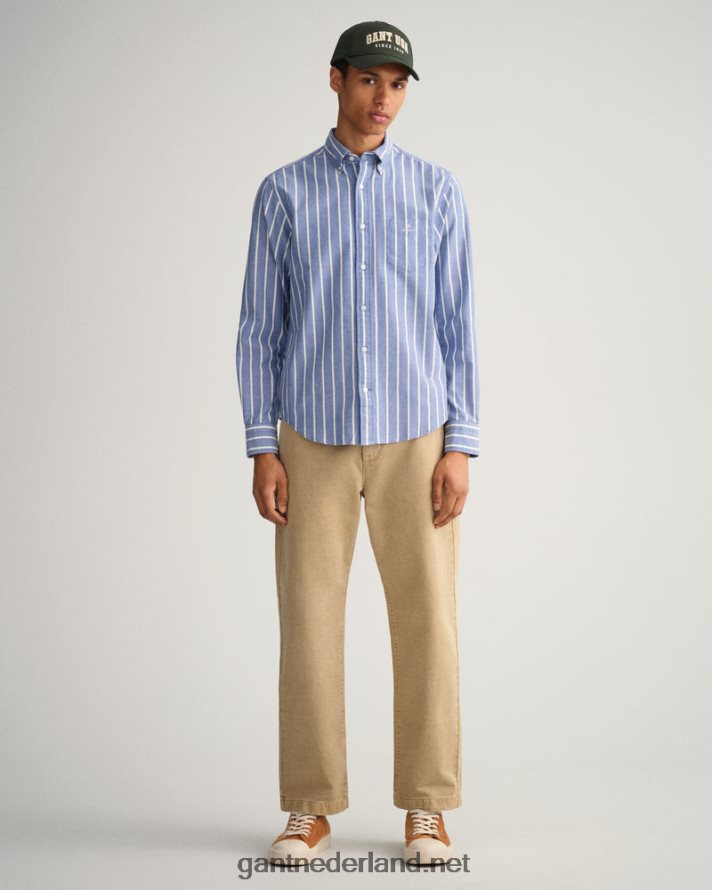 GANT Heren universiteitsblauw Oxford-overhemd met normale pasvorm en wijde strepen R4846031