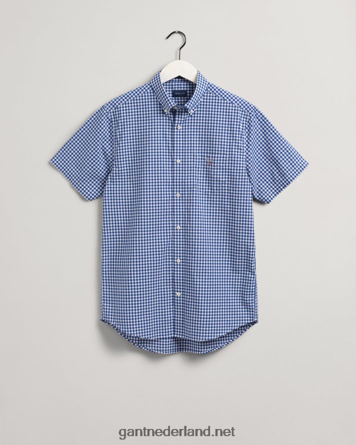 GANT Heren universiteitsblauw Regular-fit overhemd met korte mouwen van popeline met gingham-ruit R4846094