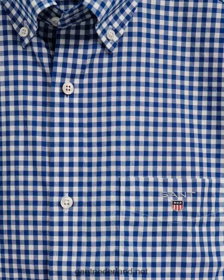 GANT Heren universiteitsblauw Regular-fit overhemd met korte mouwen van popeline met gingham-ruit R4846094