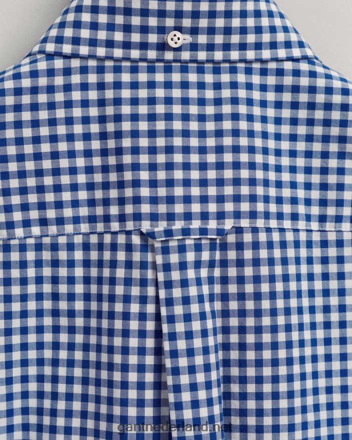 GANT Heren universiteitsblauw Regular-fit overhemd met korte mouwen van popeline met gingham-ruit R4846094
