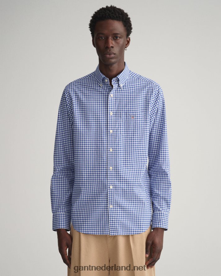 GANT Heren universiteitsblauw overhemd van popeline met normale pasvorm R4846068