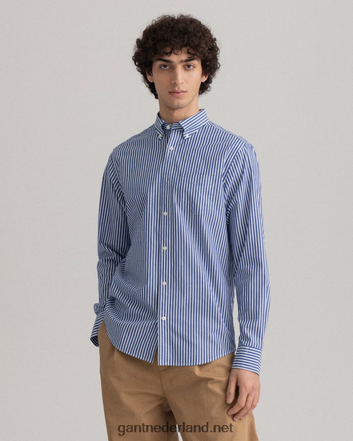 GANT Heren universiteitsblauw overhemd van popeline met normale pasvorm en strepen R4846074