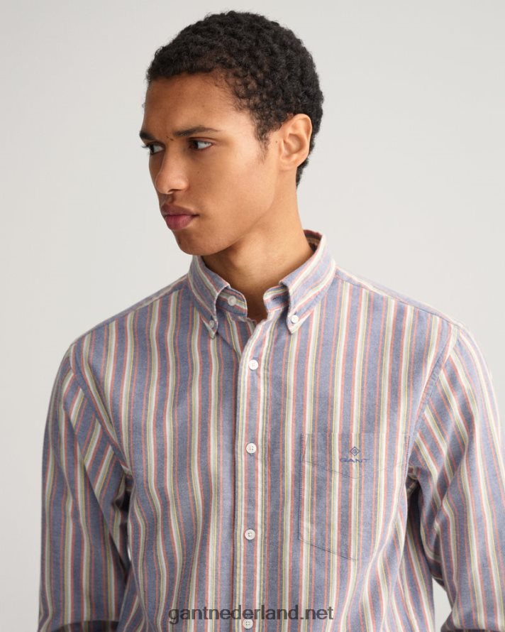 GANT Heren universiteitsblauw regular fit oxford overhemd met meerdere strepen R4846021