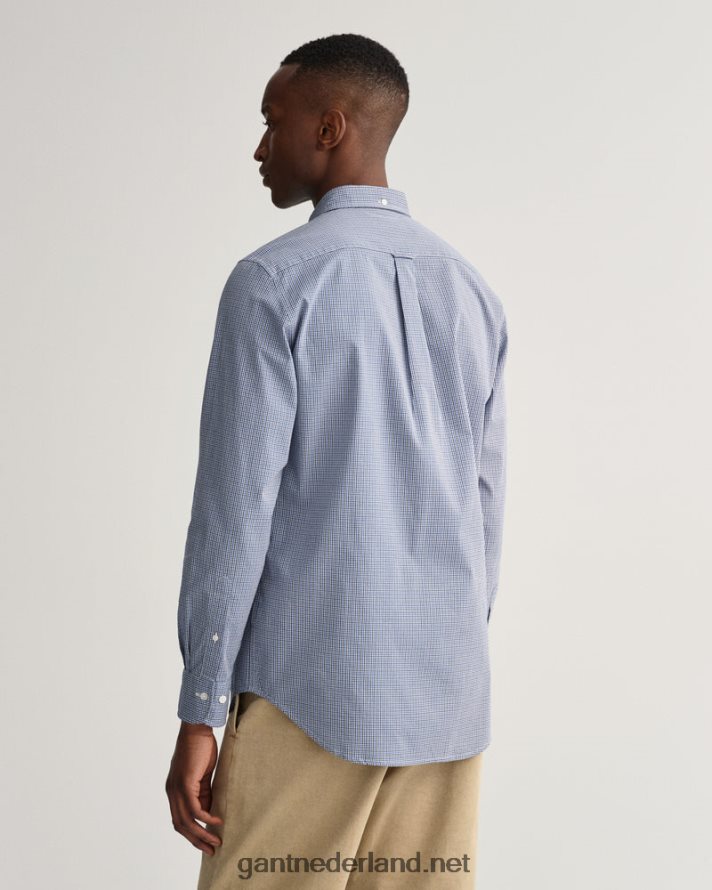 GANT Heren universiteitsblauw regular fit popeline overhemd met microruitjes R4846030