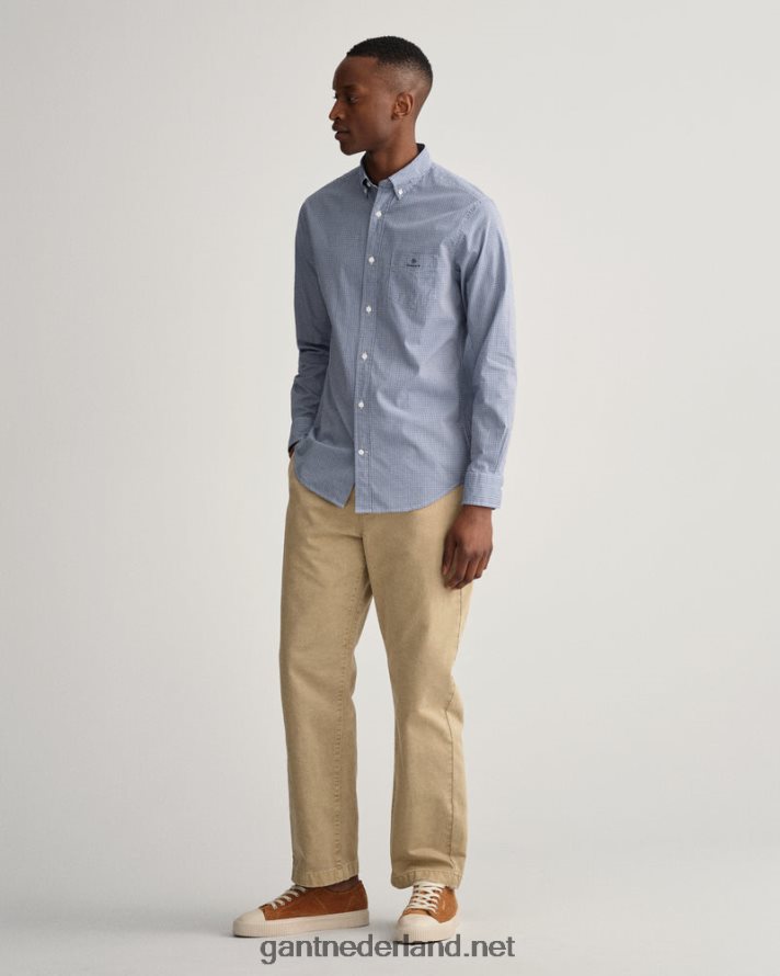 GANT Heren universiteitsblauw regular fit popeline overhemd met microruitjes R4846030