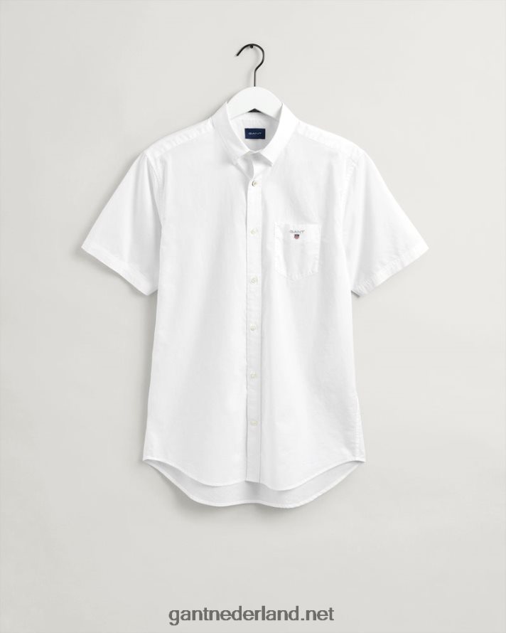 GANT Heren wit Regular fit overhemd van popeline met korte mouwen R4846093