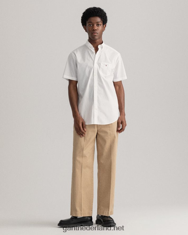 GANT Heren wit Regular fit overhemd van popeline met korte mouwen R4846093