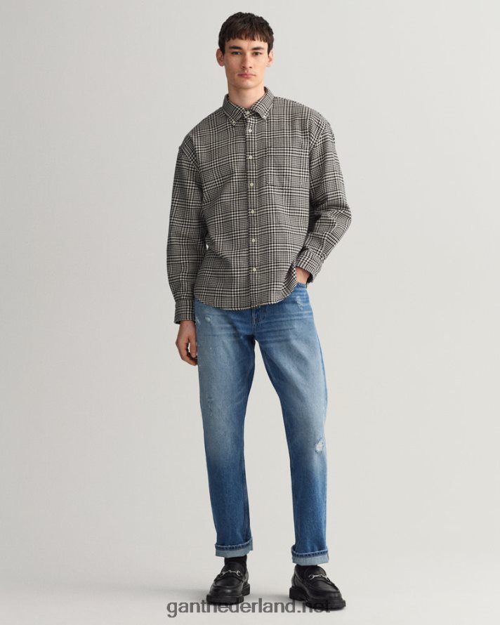 GANT Heren zwart oversized pied-de-poule katoenen overhemd R4846013